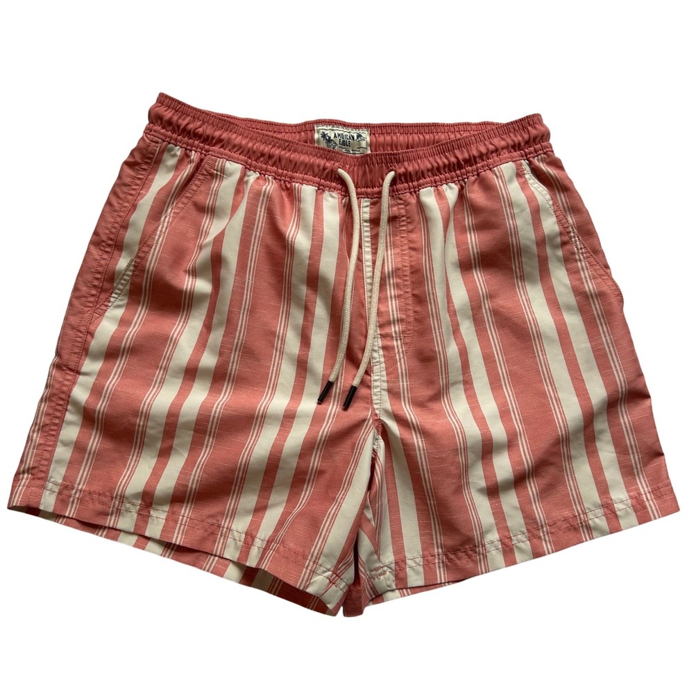 American Eagle Men Coral Stripe Swim Trunks 5 In Inseam Small Compression Liner